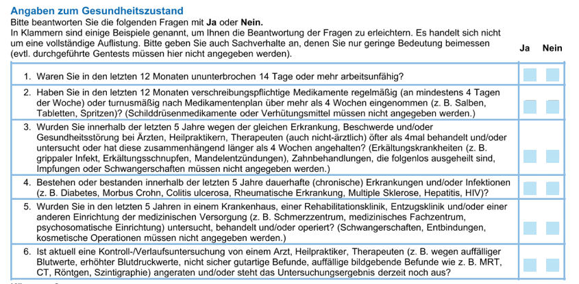 Gesundheitsfragen - Nürnberger Versicherung – Ernstfallschutz